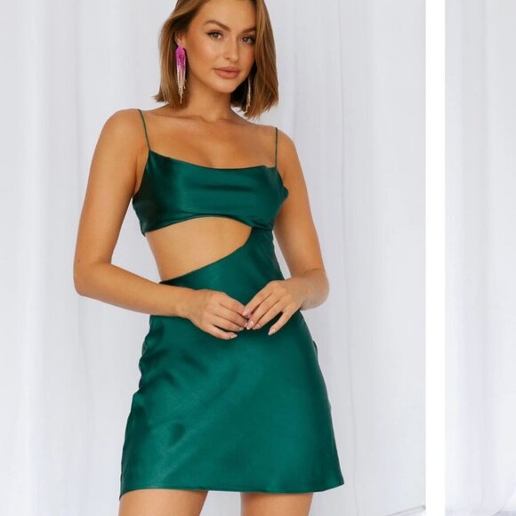 Hello Molly Bar Top Dancing Satin Dress Green Teal Size Small/4 - Picture 2 of 8